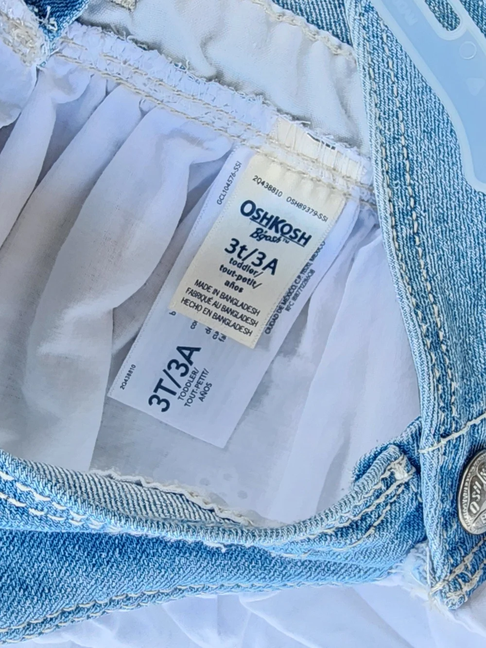 OshKosh B'gosh Denim Bib Overalls with White Eyelet Skirt 3T